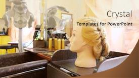  Presentation with mannequin - PPT theme featuring mannequin's head with hairstyle in hairdresser salon background and a lemonade colored foreground