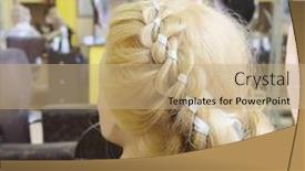  Presentation with mannequin - Presentation theme having mannequin's head with hairstyle in hairdresser salon background and a coral colored foreground