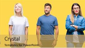  Presentation with people collage - PPT theme enhanced with interest groups - collage of group people women background and a yellow colored foreground