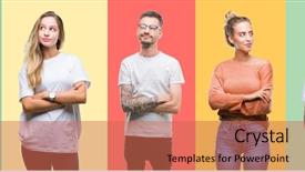  Presentation with people collage - Audience pleasing slides consisting of interest groups - collage of group people women backdrop and a coral colored foreground