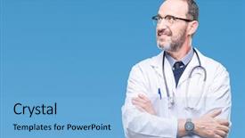  Presentation with medical smiling doctor - Beautiful PPT layouts featuring staar - middle age senior hoary doctor backdrop and a  colored foreground