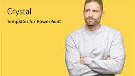  Presentation with leonardo vitruvian man - Presentation design enhanced with isolated background smiling looking side background and a yellow colored foreground