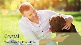  Presentation with walking young wild jaguar - Slide set enhanced with mans best friend - young guy with retriever background and a blonde colored foreground