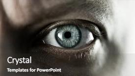  Presentation with human eye - Slides featuring african american business woman holding a tactile tablet isolated on white background - black people background and a light gray colored foreground