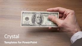  Presentation with business growth dollar - Presentation having man's hand and 100 background and a coral colored foreground