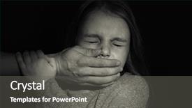  Presentation with children abuse - Cool new PPT theme with prevention victimization - man's hand covering mouth backdrop and a dark gray colored foreground