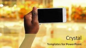  Presentation with smart - Slides having mans hand shows mobile smart background and a yellow colored foreground