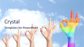  Presentation with sky rainbow - Presentation design featuring man's hands on sky background and a sky blue colored foreground