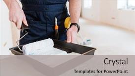  Presentation with paint roller - Colorful PPT theme enhanced with mans hands using paint backdrop and a light gray colored foreground