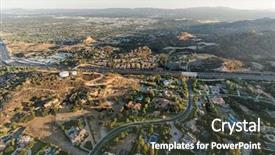  Presentation with city of chicago aerial view - Audience pleasing presentation consisting of mansions and the 118 freeway backdrop and a dark gray colored foreground