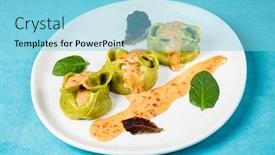  Presentation with dumpling - Slide set having manti-is-a-type background and a light blue colored foreground