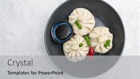  Presentation with asian food - PPT theme consisting of manti-on-a-plate-traditional background and a light gray colored foreground