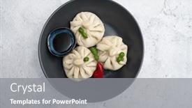  Presentation with meat food - Presentation theme featuring manti-on-a-plate-traditional background and a gray colored foreground