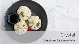  Presentation with meat food - Slide set having manti-on-a-plate-traditional background and a light gray colored foreground