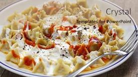  Presentation with turkish - Audience pleasing PPT layouts consisting of manti-turkish-ravioli-type-dumplings backdrop and a coral colored foreground