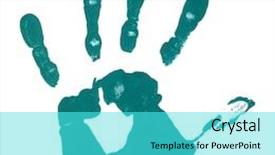  Presentation with hand print - Audience pleasing presentation theme consisting of manual art children imprint backdrop and a cyan colored foreground