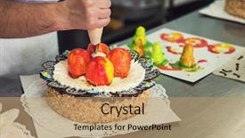  Presentation with biscuit - PPT theme with manual cakes production on factory background and a coral colored foreground