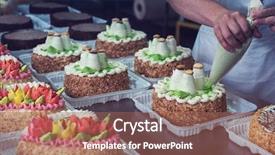  Presentation with factory - PPT theme enhanced with manual cakes production on factory background and a  colored foreground