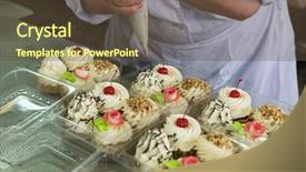  Presentation with factory - PPT theme featuring manual cakes production on factory background and a tawny brown colored foreground