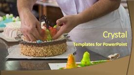  Presentation with sugar factory - PPT layouts featuring manual cakes production on factory background and a tawny brown colored foreground