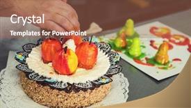  Presentation with bakery at the bakery factory - Slide deck with manual cakes production on factory background and a  colored foreground