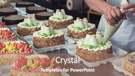  Presentation with factory - PPT theme featuring manual cakes production on factory background and a coral colored foreground
