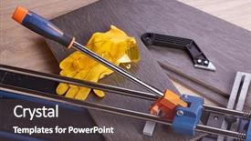  Presentation with ceramic tiles - Presentation theme enhanced with manual cutter and ceramic tiles for floor home repair background and a dark gray colored foreground