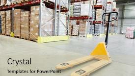  Presentation with pallet - Colorful theme enhanced with manual forklift pallet stacker truck backdrop and a soft green colored foreground