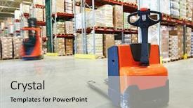  Presentation with pallet - Beautiful presentation featuring manual forklift pallet stacker truck backdrop and a light gray colored foreground