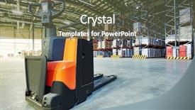  Presentation with pallet - Audience pleasing slide set consisting of manual forklift pallet stacker truck backdrop and a tawny brown colored foreground