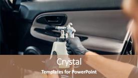  Presentation with worker - Presentation theme having manual handling - carwash service male worker background and a coral colored foreground