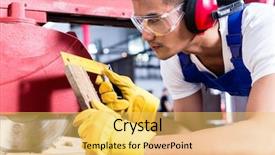  Presentation with manufacturing - Presentation design consisting of manual labor - carpenter in asian workshop background and a yellow colored foreground