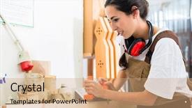  Presentation with working woman - Slides having manual labor - carpenter woman working with planer background and a coral colored foreground