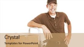  Presentation with boxes - Presentation featuring manual labor - handsome delivery man leaning background and a coral colored foreground