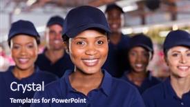  Presentation with factory - Amazing slides having manual labor - happy young african factory worker backdrop and a navy blue colored foreground