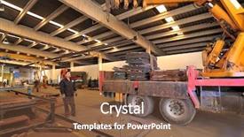  Presentation with loading - Slides with manual labor - motion blurred worker loading truck background and a tawny brown colored foreground