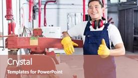  Presentation with carpenter - Slide set featuring manual labor - proud asian carpenter showing thumbs background and a  colored foreground