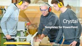  Presentation with apprenticeship - PPT theme enhanced with manual labor - woodwork apprenticeship background and a ocean colored foreground
