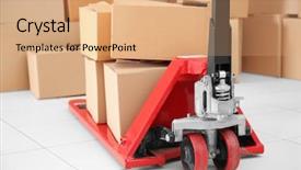  Presentation with pallet - Colorful slide set enhanced with manual pallet truck with carton backdrop and a coral colored foreground