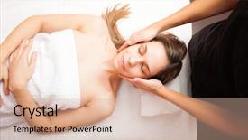  Presentation with facial - Presentation design consisting of manual therapy - beautiful woman having a facial background and a lemonade colored foreground