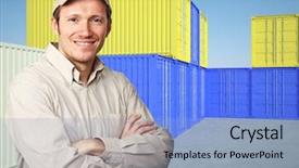  Presentation with container - PPT layouts with manual worker and 3d container background and a light blue colored foreground