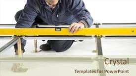  Presentation with access - Presentation theme featuring manual worker checking raised access computer floor with spirit level background and a soft green colored foreground