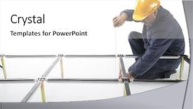  Presentation with access - Cool new PPT layouts with manual worker checking raised access computer floor with measuring tape backdrop and a white colored foreground