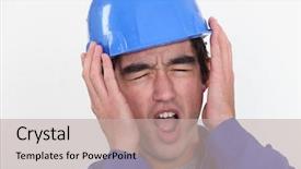  Presentation with noise and hearing - Theme with manual worker hearing unbearable noise background and a mint green colored foreground
