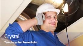  Presentation with air conditioning - Amazing presentation having manual worker inspecting air-conditioning backdrop and a ocean colored foreground