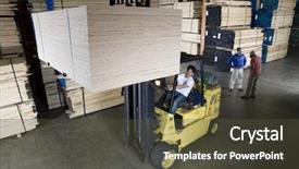  Presentation with lumber - Slides enhanced with manual worker operating a forklift background and a tawny brown colored foreground