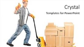  Presentation with lift truck - Slides having manual worker pushing a fork background and a white colored foreground