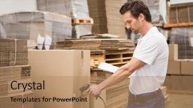  Presentation with scanning - Cool new slide deck with manual worker scanning package backdrop and a coral colored foreground