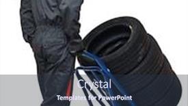  Presentation with tires - Cool new presentation design with manual-worker-with-handtruck backdrop and a tawny brown colored foreground