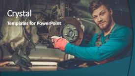  Presentation with car brake - Theme enhanced with manual working syatem - mechanic checking car brake system background and a dark gray colored foreground